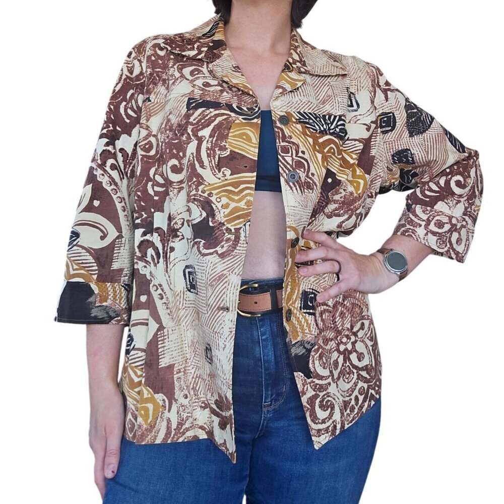 Vintage y2k Coldwater Creek Earth Tone Lightweight Cotton Jacket Women's Size 20